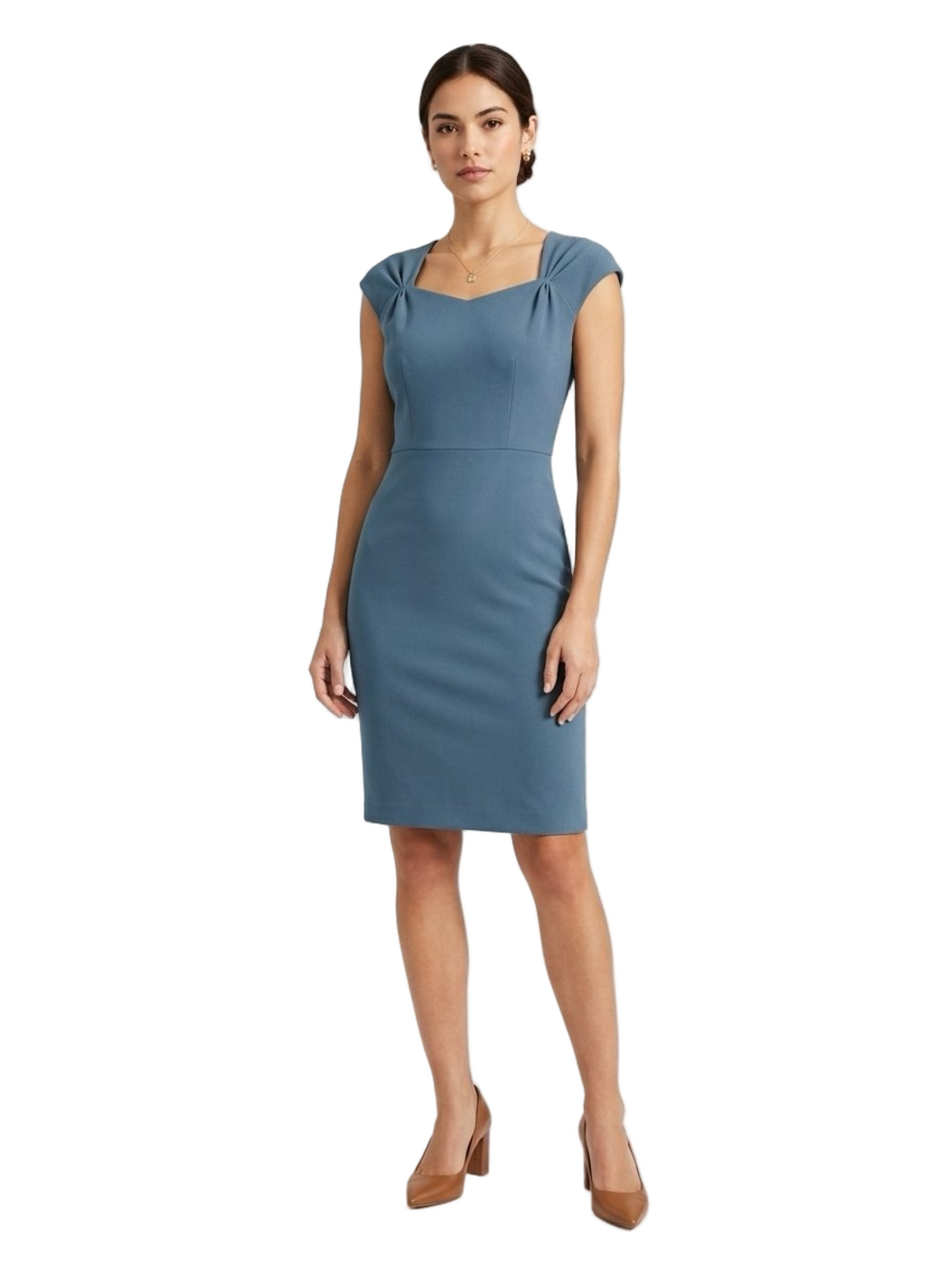 Ann Taylor Slate Blue Cap-Sleeve Sheath Dress
